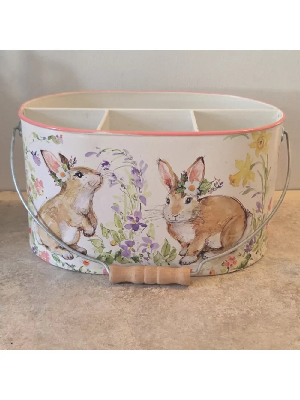 Metal Easter Bunny Rabbit Basket Utensil Bucket 10